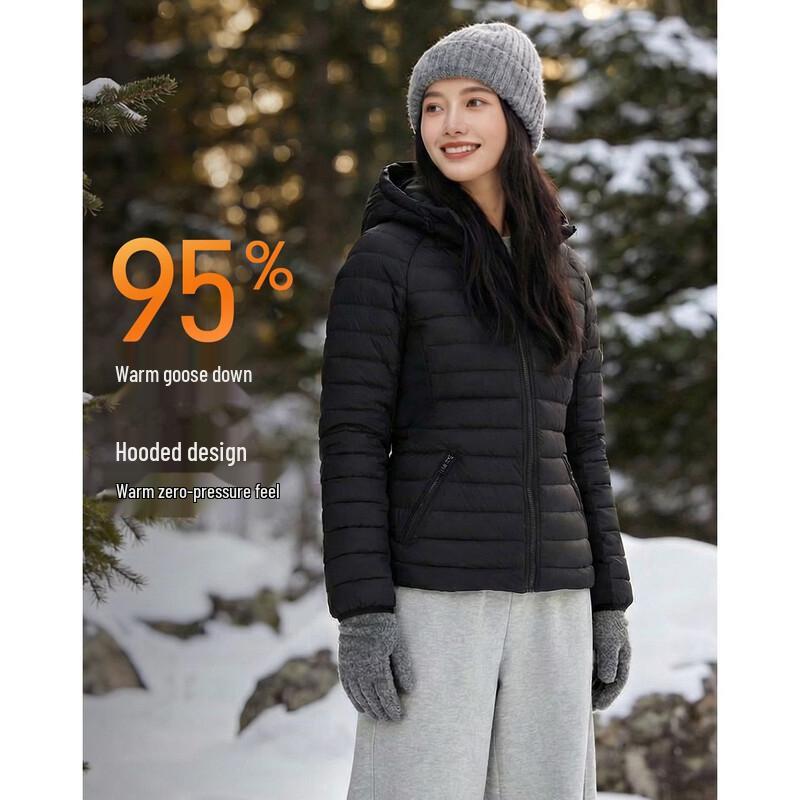 Women s Lightweight 95% Goose Down Hooded Slim-Fit Jacket S