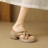 Krazing Pot Schaffell Pantoletten Peep Toe Blockabsätze Sommerschuhe Europäisches Design Plateau Wasserdicht Damen Sandalen