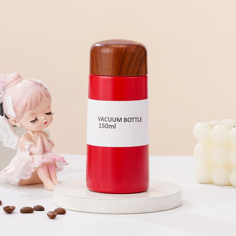 

304 Stainless Steel Portable Thermos - Mini Wood Grain Water Cup for Students and Couples 150-250ml