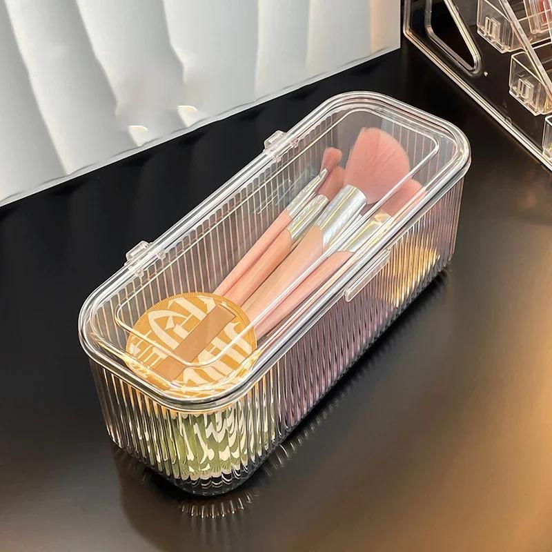 Cosmetic Storage Box with Dust Cover: Multi-functional Bathroom Organiser for Makeup Brushes & Lipstick Storage
