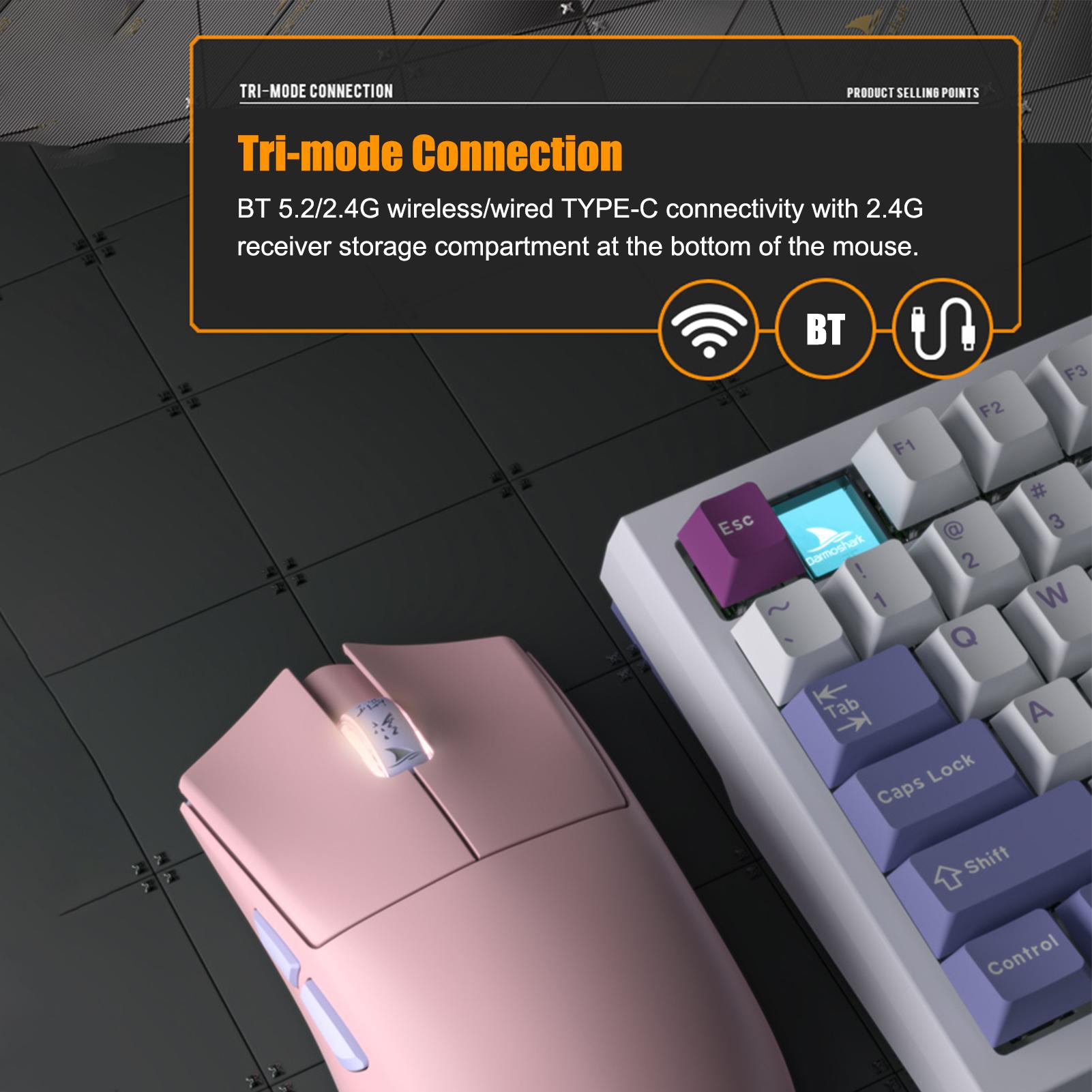 

Беспроводная игровая мышь Darmoshark M3S pro BT5.2 2.4G проводная трехрежимная перезаряжаемая 26000 DPI регулируемая 650 IPS 50G оптическая чёрный