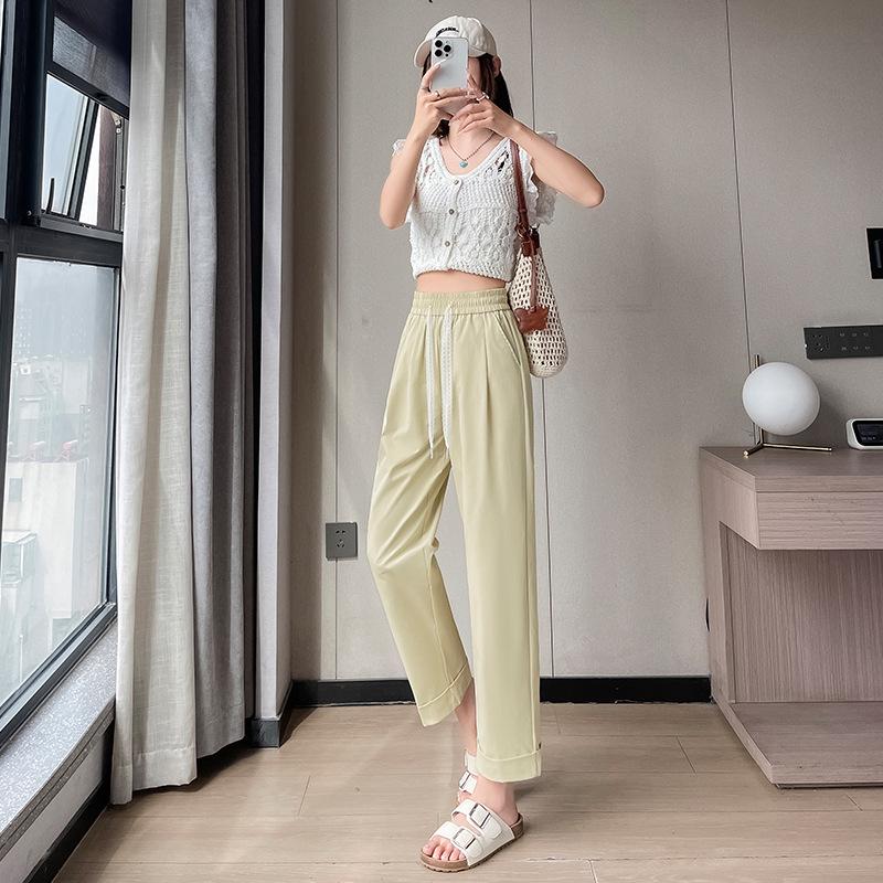 

Summer 2033 Women s High Waist Straight Leg Harem Pants - Fashionable, Simple, and Slimming Cropped Fit Apricot 8/10
