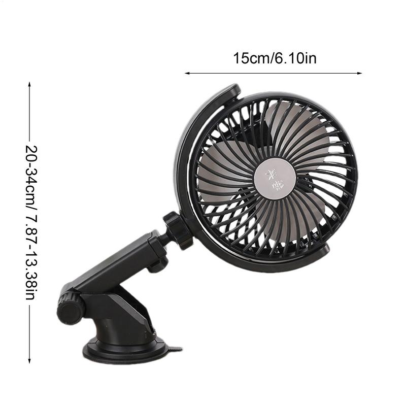 USB Car Fan Rechargeable Fan Portable Rechargeable Powerful 3 Speed Suction Cup 360 Adjustable Ventilating Air Circulation For