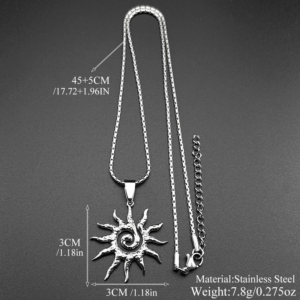 Spiral Sun Pendant Necklace For Women Men Stainless Steel Silver Color Daily Wear Boho Vintage Chic Neck Chain Gift Jewelry