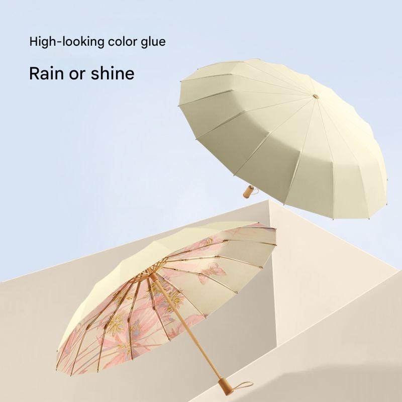 Colored Glue Umbrella Cloth Sun-protective UV-protective Folding Rainproof Windproof Dual-purpose Women's Craft Umbrella
