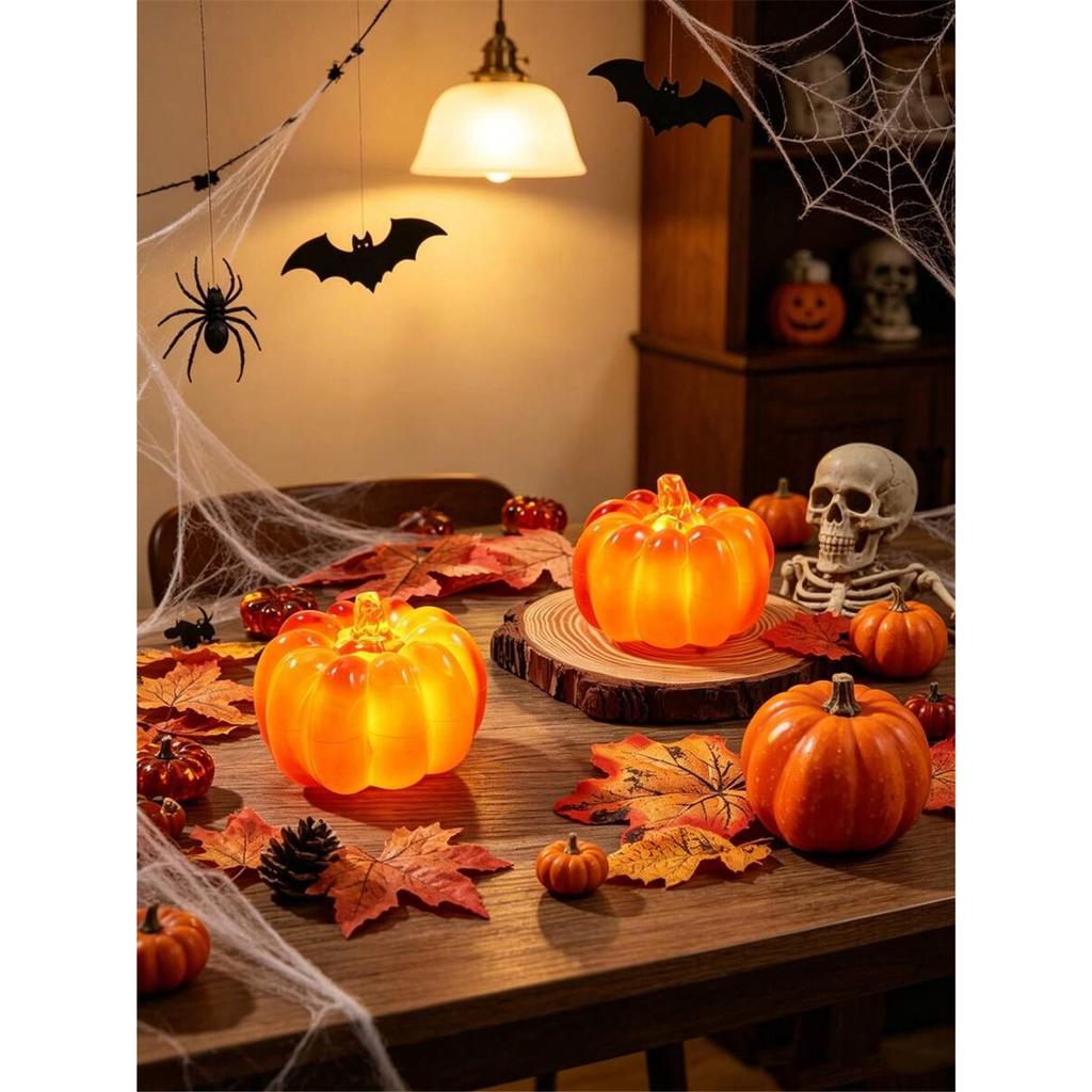 Battery Powered Halloween Glowing Pumpkin LED Lamp, Halloween Party Tabletop Atmosphere Light, Indoor Home Garden Holiday Decor Prop