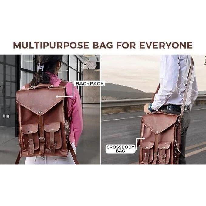 Goat Leather Bag Backpack Laptop Vintage Genuine Travel Rucksack Brown New Men's