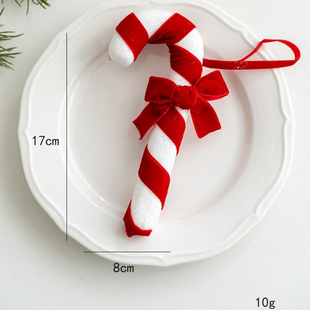 Red White Simulation Candy Cane Decoration Foam Flocking Xmas Flocking Velvet Pendant