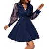 Women's winter senior elegant V-neck design sense mesh sequins splicing long sleeves waist thin short party even