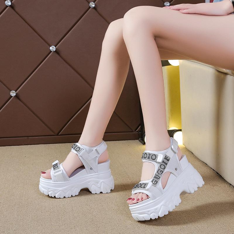 Korean Style Rhinestone Platform Velcro Sandals - 2024 Summer Collection