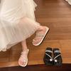 JMXD-Flat Bottom Cool Slippers Female Summer Wear, Rhinestone Fairy Wind Soft Bottom Non-slip Toe Beach One-word Drag