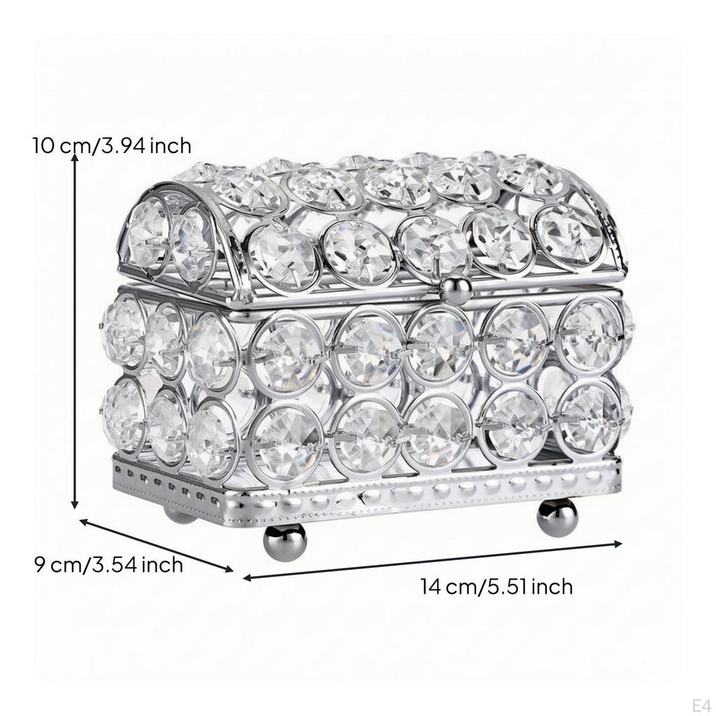 Elegant Crystal Decorative Storage Box | Raised Rounded Feet, Front Closure Mechanism, Glass Jewelry