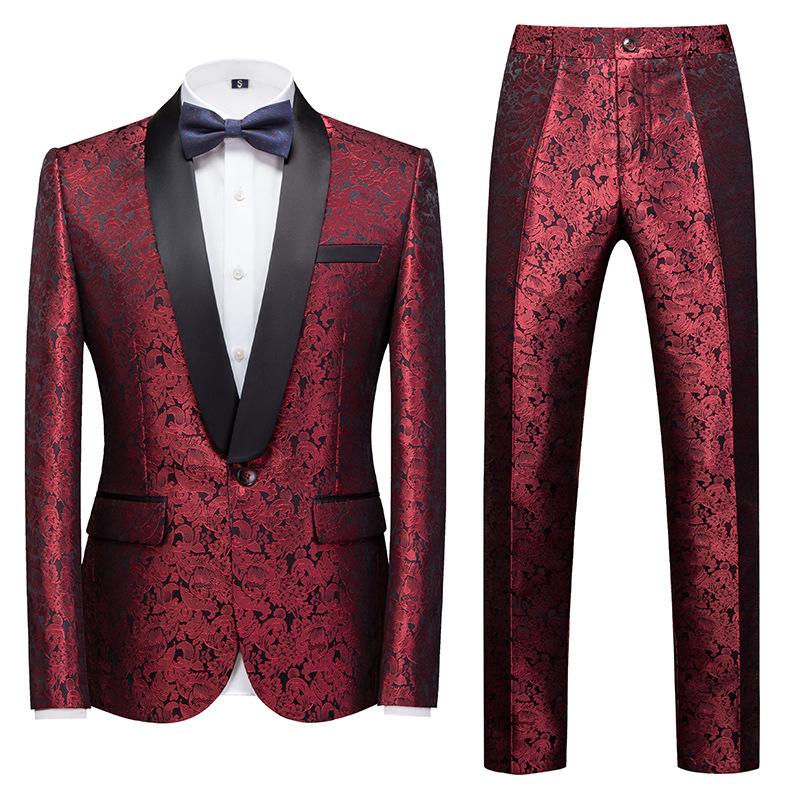 Men's Cross-border Hot-selling Jacquard Two-piece Evening & Business Casual Suit.