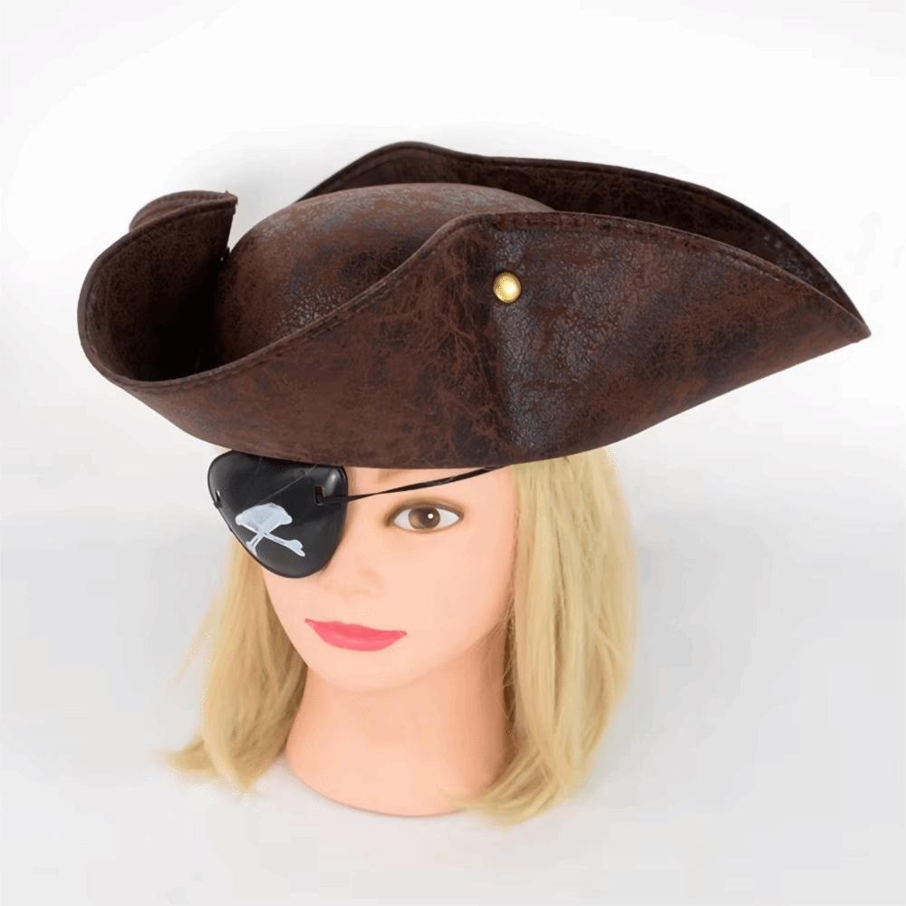 Triangular Captain Tricorn Hat PU Leather Masquerade Party Cosplay Hat  Performance