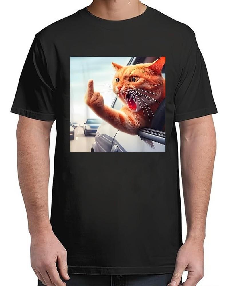 Funny Cat Middle Finger Hilarious Cat In The Car Vintage Adult S-4XL Unisex T-Shirt L