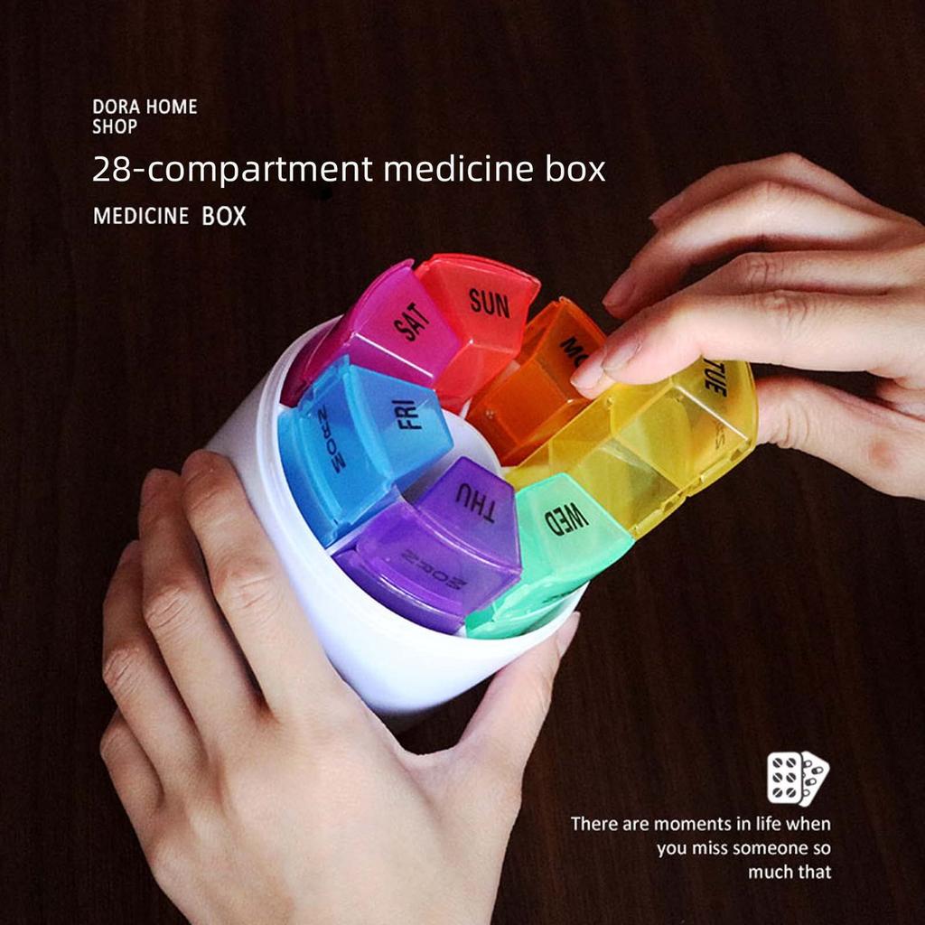 7 Day Pill Box 4 Times A Day 28 Compartments Pill Organiser Weekly Medicine Storage Box for Medication Remedies Tablets Vitamins