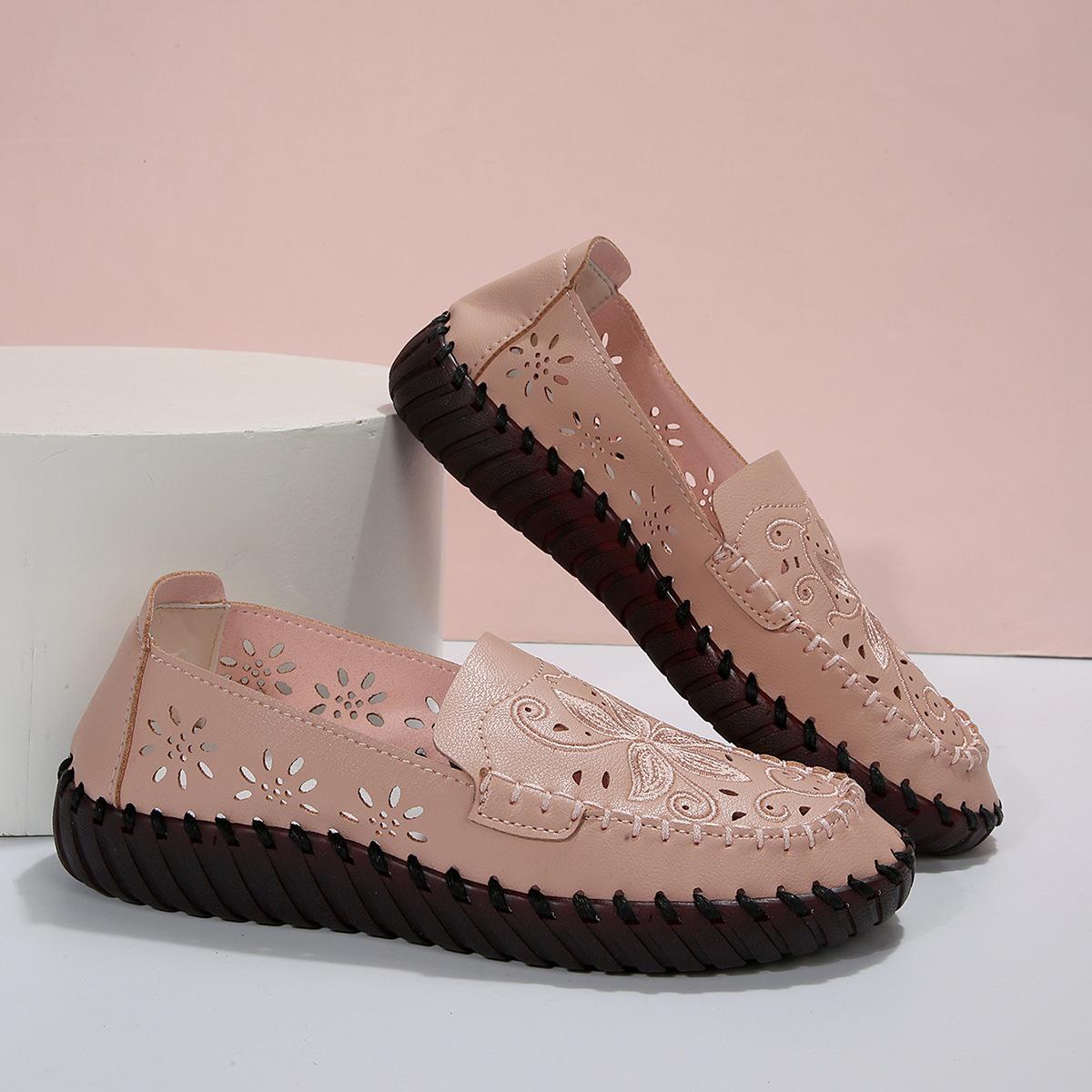 

Большие размеры, подошва из говяжьих сухожилий, ручная работа, женская обувь ручной работы 2025 года, мягкая подошва, кожаная обувь, женская обувь на плоской подошве для людей среднего и пожилого возраста в стиле ретро 43 розовый