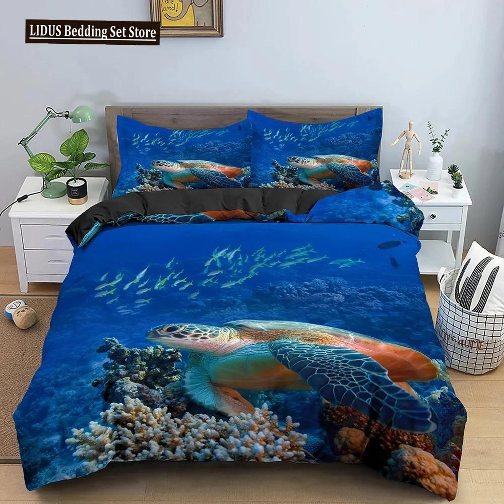 3D Sea Turtle Beddings Set Psychedelic Animal Duvet Cover Comforter Covers Single Twin Full Queen King Polyester Quilt Cover