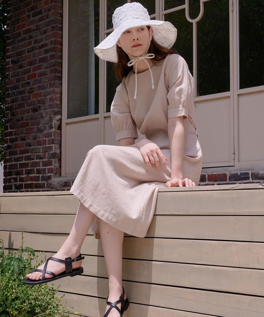 Bye Bye Seop Linen Puff Long Dress Beige [T42]