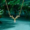 Huitan Antlers of Elk Shaped Pendant Necklace with Round Cubic Zirconia Charm Exquisite Women's Neck Necklace Christmas Jewelry