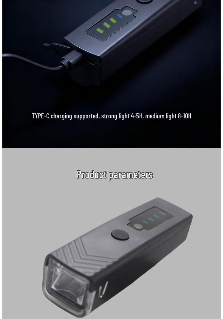 High-Brightness Bicycle Light with Type-C Charging & Power Display for Night Riding
