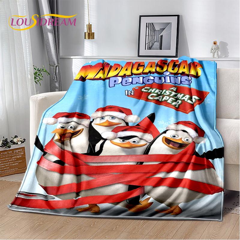 Coperta Cartoon Pinguini del Madagascar, Morbida Coperta da Divano per Casa Camera da Letto Letto Divano Picnic Viaggio Ufficio Copertura Regalo per Bambino