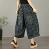 Nieuwe Plus Size Bloemen Jacquard Zacht Denim Wijde Pijp 7/8 Broek - Casual Zomer Mode