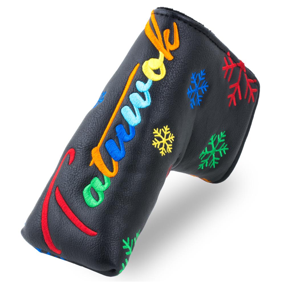Colorful Embroidered PU Leather Putter Protective Headcover with Magnetic Buckle.