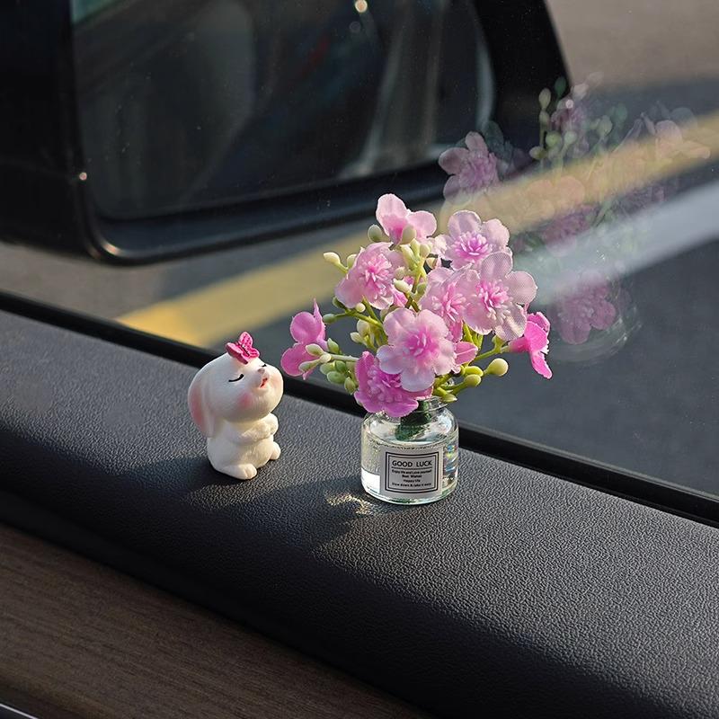 Car Interior Cute Rabbit Vase Ornament - Healing Center Console Doll
