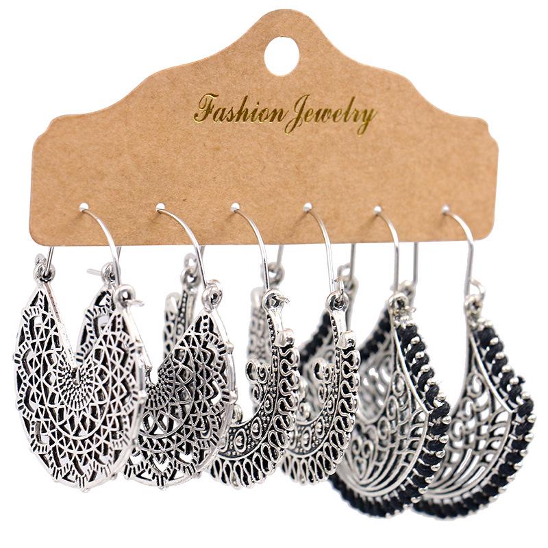 Antique Sliver-Plated Hollow Alloy Geometric Dangle Indian Earrings For Women Gypsy Zircon Boho Ethnic Leaf Bell Tassel Earring
