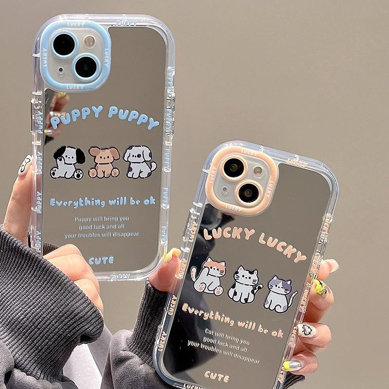 Blue Frame Three Dogs for IPhone17promax Cream Mirror Phone Case Oil 16 Brand New 15 Cartoon 14