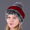 Women's Fur Hat with Rex Rabbit and Fox Fur Pompon for Autumn and Winter