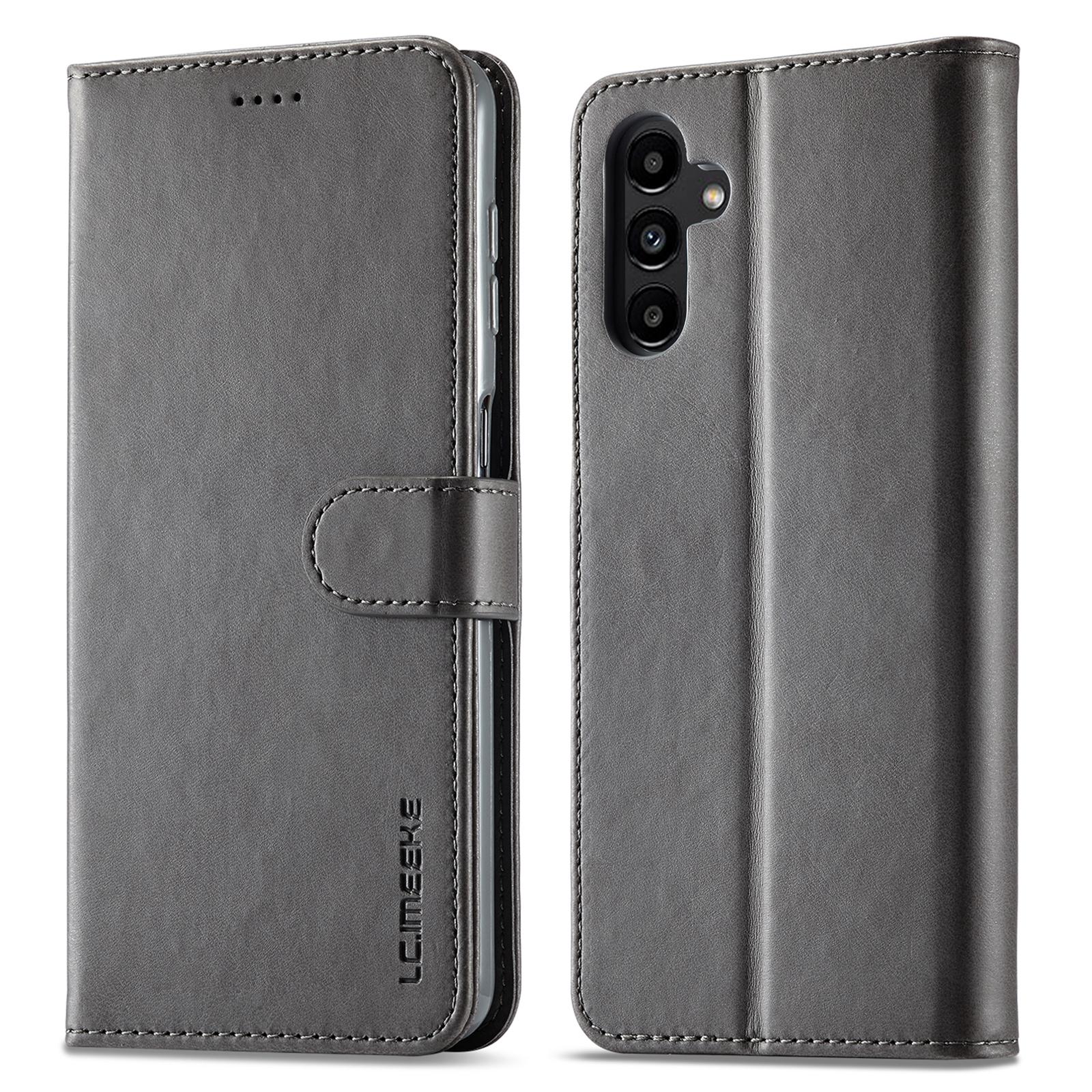 

LC.IMEEKE For Samsung Galaxy A05s 4G Case Leather Wallet Calf Texture Phone Cover Grey