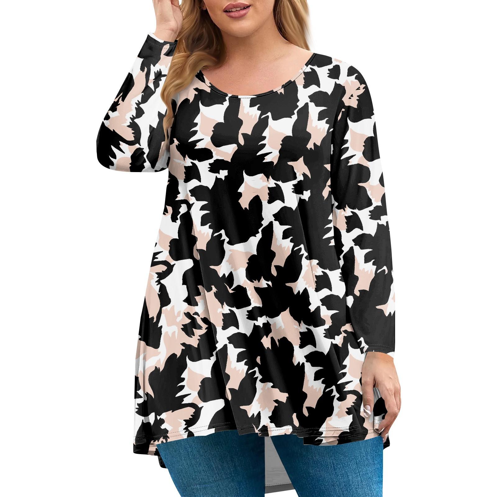 

Женский топ большого размера, рубашка с длинным рукавом и воротником «сад», модный повседневный топ с цветочным принтом XXL чёрный