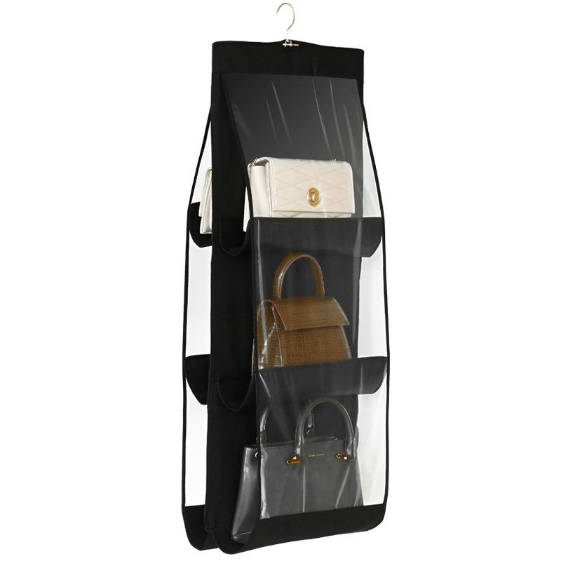 Double-Sided Transparent Hanging Organizer with Six Storage Pockets - Dustproof Wardrobe Bag