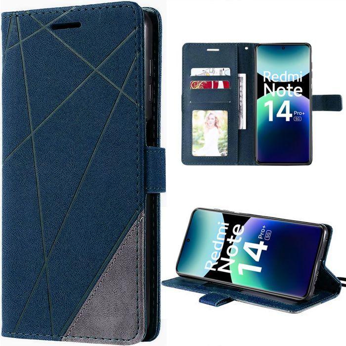 Coque pour Xiaomi Redmi Note 14 Pro Plus 5G / Redmi Note 14 Pro+ 5G - Effet Cuir Bleu Marine Antichoc Protection 360°