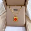 Square Gemstone Personalized Minimalist Wind Furnace Real Gold Necklace Female Collarbone Chain With