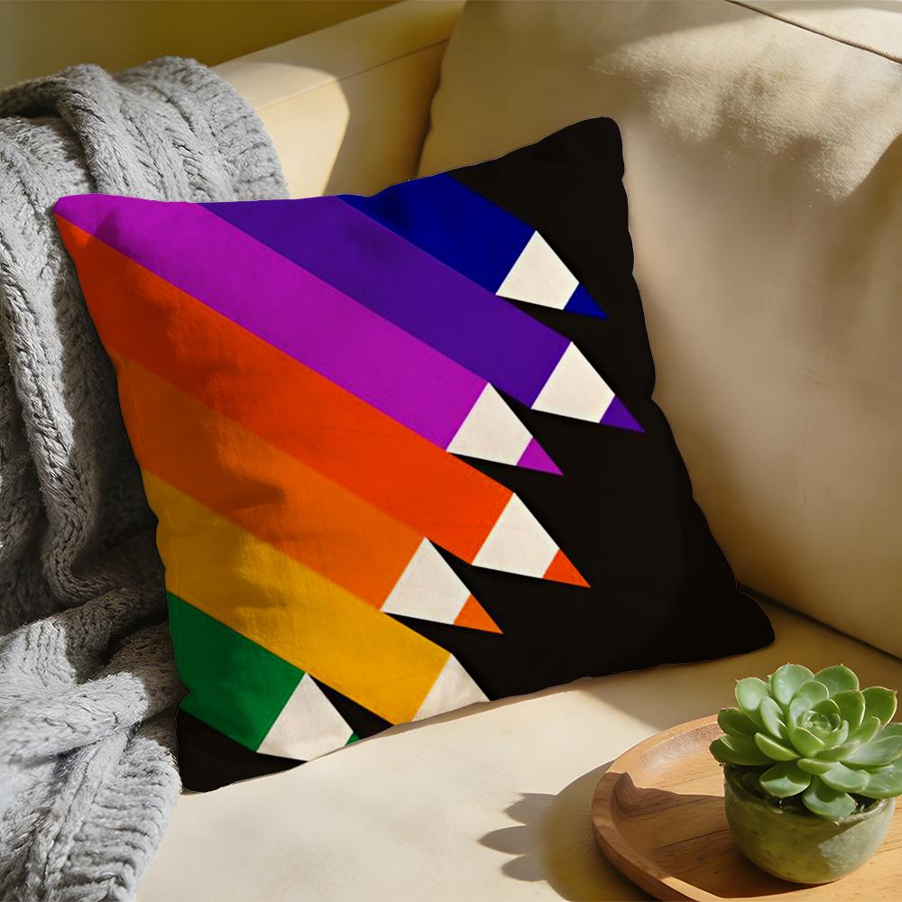 Cushion Cover  Washed Linen  Soft Breathable Decorative Case For Sofa Home Rainbow Series Geometric Print Pillow cover