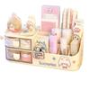 2026 New Desktop Storage Box Organizer Cute Bear Handle Drawer Type Desk Organizer Multi-grid Pen Holder with Kawaii Stickers