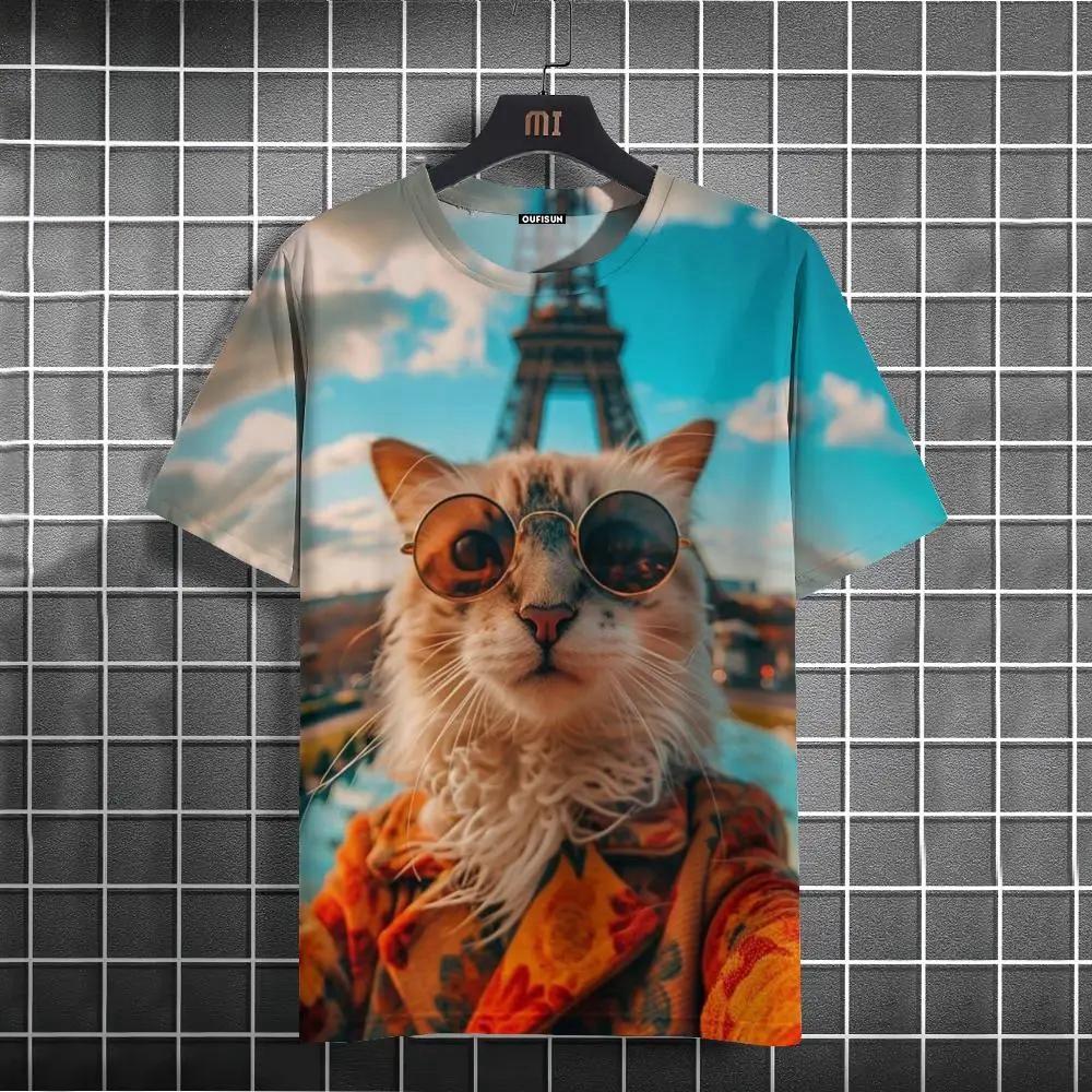 Cute Cat 3d Printed Summer Unisex Short Sleeve T-Shirt Creative Yet Personality O Collar Casual Comfortable Loose Top Shirt