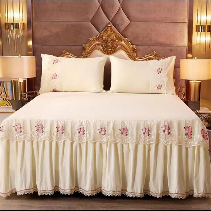 45cm Skirt Style Bedspread Ruffle Lace Exquisite Embroidery Bed Skirt Anti Slip Princess Bed Cover 1.5/1.8/2 M Bed Dust Cover