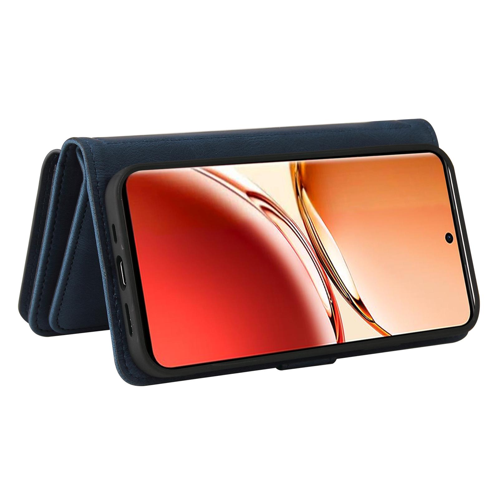 

For Oppo Reno12 F 5G Zipper Wallet Case with 15 Card Slots and Strap Leather Phone Cover Blue