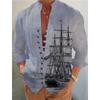 Herren Vintage Segelboot Print Stehkragen Langarmhemd
