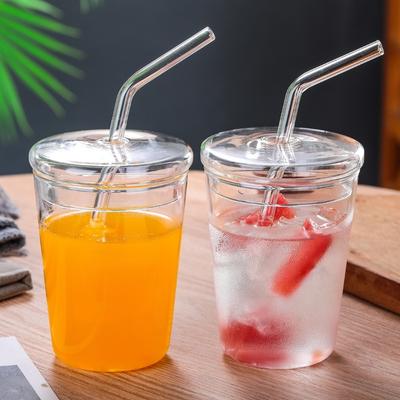Transparente Strohhalmbecher Gläser Tassen Kaffee Milch Wasser Ins Stil Glasbecher mit Strohhalmen Klar Niedlich Saft Weihnachtsgeschenke