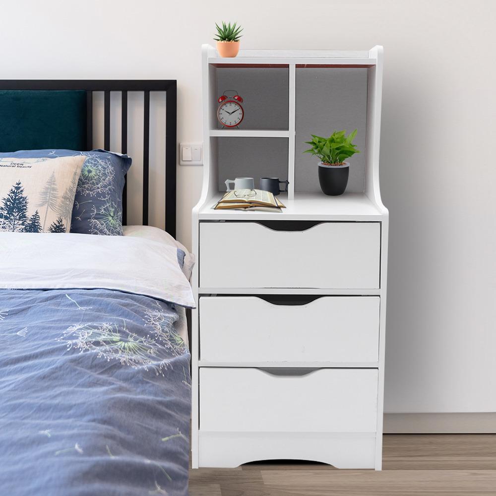 Bymaocar White Storage Nightstand w/ 3 Drawers Side Stand Multifunctional Bedside Cabinet Night Stand Furniture Easy Assembly