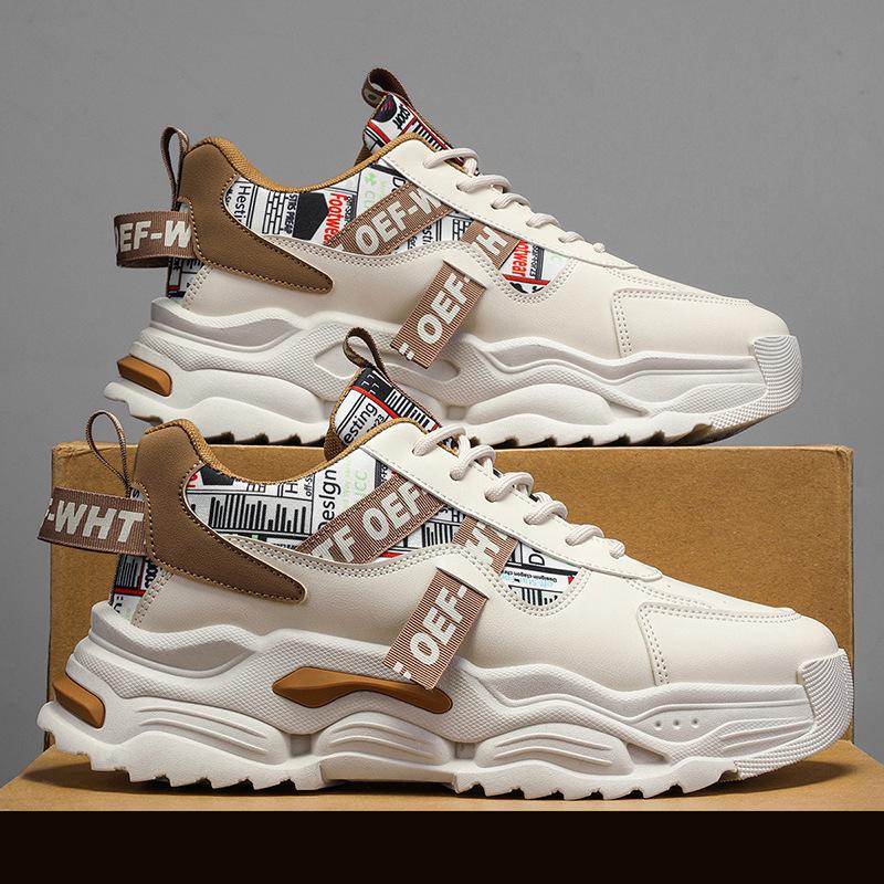 New ModelTrendy Men'S Shoes, Spring/Autumn Running Sneakers, Youth Fashion Versatile Thick-Soled Height-Increasing Dad Trendy Shoes