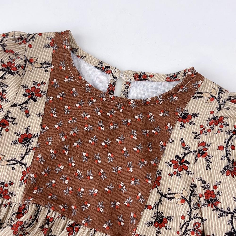 Autumn Girls Floral Dress Ethnic Patchwork Mori Girl Long Sleeve Cotton Dress For Kids Casual Party Wear
