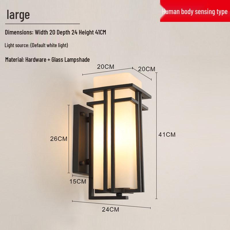 New Chinese Style LED Outdoor Wall Lamp with Motion Sensor for Garden, Balcony, and Corridor