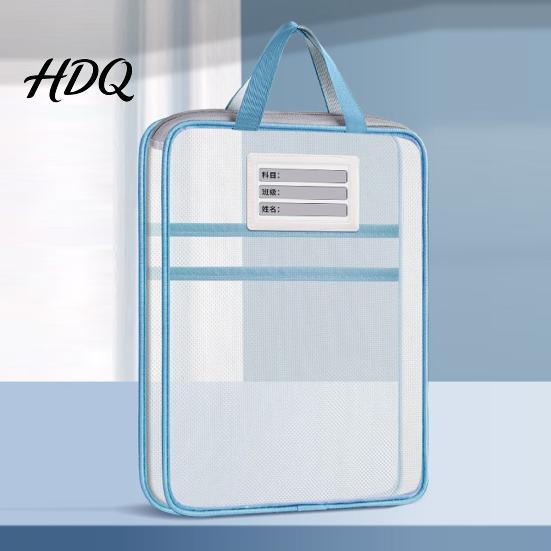 Portable Storage Pouches Transparent Nylon Document Bag Lightweight Mesh File Organizer with Zipper School Stationery Organizers And Strap,