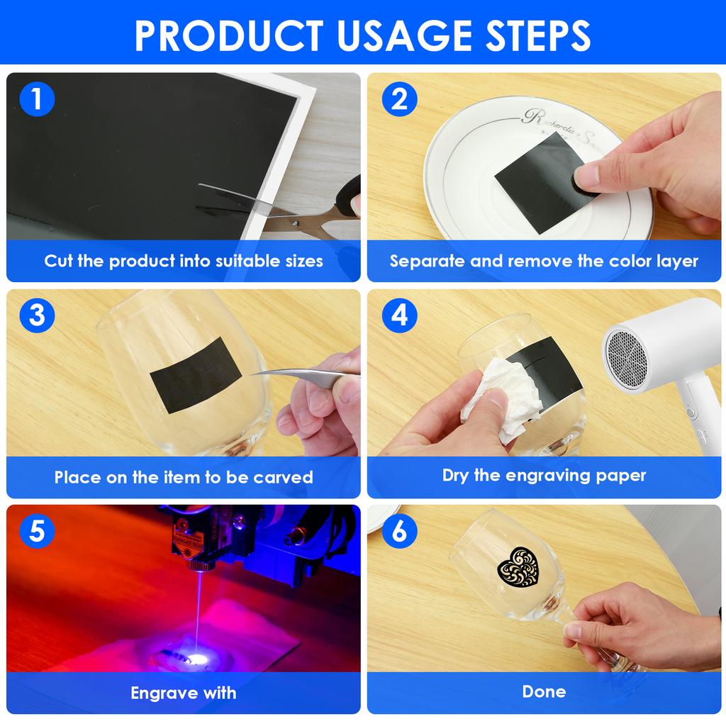 5 Stück Gravurmarkierungspapier für Lasergravurmaschine 39x27cm DIY Farb-Gravurpapier Keramik Glas Lasermarkierungspapier